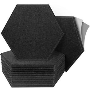lot 1353 image: 12 Pack Self-adhesive Hexagon Acoustic Panels Beveled Sound Proof Foam Panels, 12X12X 0.45 High Density Sound Proofing Padding for Wall, Acoustic Treatment for Studio, Home and Office (Dark Black)