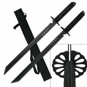 lot 1354 image: Twin Ninja Swords, Two-Piece Set, Black, 28-Inch Overall
