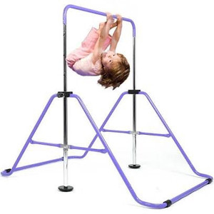 lot 1368 image: DOBESTS Gymnastics Bar Kids Expandable Gymnastic Bars Equipment for Home Adjustable Height Folding Kip Junior Training Bar 3-7 Years Old (Purple)
