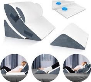 lot 1390 image: Lunix LX5 Orthopedic Bed Wedge Pillow Post Surgery Memory Foam for Back, Neck and Leg Pain Relief. Sitting Pillow, Comfortable and Adjustable Pillows Acid Reflux and GERD for Sleeping Navy (Biggest Pillow Only see pics)