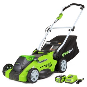 lot 1395 image: Greenworks 16-Inch 40V Cordless Lawn Mower, 4.0 AH Battery Included 25322