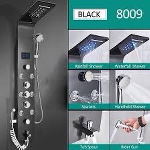 lot 1396 image: AlenArt Shower Panel System, Massage Jets Handheld Sprayer, Rainfall Waterfall Shower Head Stainless Steel Wall Mount Massage Multi-Function Bathroom Shower Panel Tower System