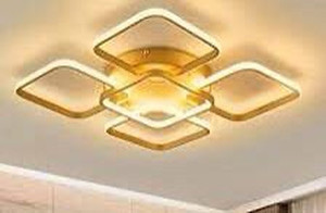 lot 1406 image: Modern LED Ceiling Light Dimmable Flush Mount Light Fixtures Gold 5heads Square Ceiling Lamps with Remote Control, for Living Room Dining Room Bedroom Lighting 65W