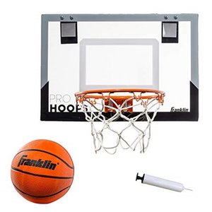 lot 1414 image: franklin sports over the door mini basketball hoop - slam dunk approved - shatter resistant - accessories included, standard - 17.75 x 12