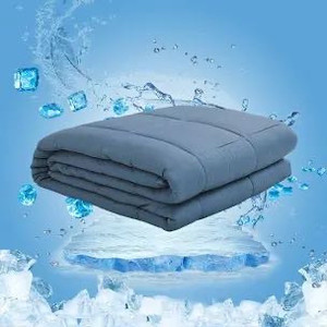 lot 1424 image: Dornroscn Cooling Bamboo Weighted Blanket with 100% Pure Natural Bamboo Viscose  15lbs-48����x72����-Twin size bed for Adults  Cooling Heavy Blanket Premium Glass Bead for Hot & Cold Sleepers, Navy Blue