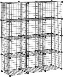 lot 1428 image: BASTUO Wire Cube Storage Cabinet, 12 Cubes DIY Wire Grid Organizer, Metal Bookcase Shelves Modular Cubes Organizer, Wardrobe Closet for Livingroom, Bedroom, Office, Black