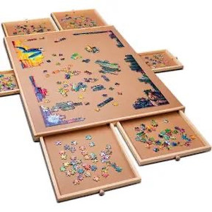 lot 1440 image: 1500 Piece Wooden Jigsaw Puzzle Table - 6 Drawers, Puzzle Board  27�� X 35�� Jigsaw Puzzle Board Portable - Portable Puzzle Table  for Adults and Kids