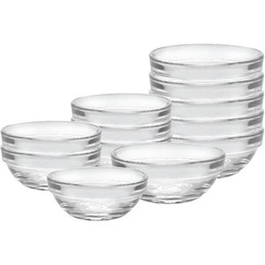 lot 5753 image: Duralex Lys Stackable Nesting Clear Glass Food Prep Mixing Bowls, 12 Piece Set