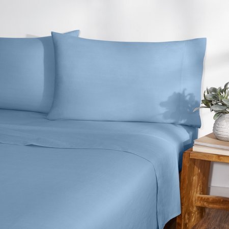 lot 144 image: Gap Home Yarn Dyed Organic Cotton Washed Chambray Sheet Set, Deep Pocket, Queen, Blue, 4-Pieces