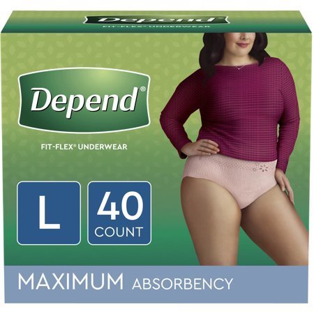 lot 145 image: Depend Fit-Flex Incontinence Underwear for Women, Maximum Absorbency, Large, Light Pink, 40 Count
