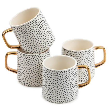lot 147 image: Thyme & Table Drinkware Black & White Dot Stoneware 15oz Mugs, 4 Pack