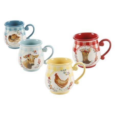 lot 206 image: The Pioneer Woman Novelty Gingham 16-oz Mugs, Set of 4