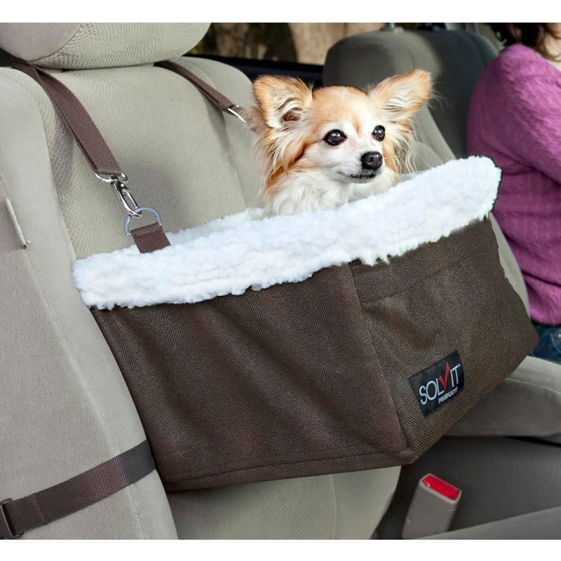 lot 213 image: PetSafe Happy Ride Booster Seat for Dogs Up to 12 lb, Cozy and Adjustable, Brown