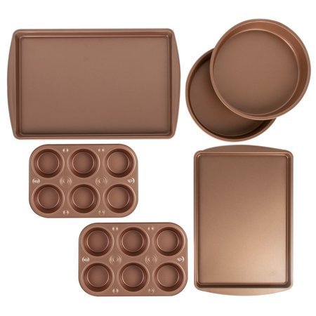 lot 222 image: BakerEze 6 Pc Copper Nonstick Bakeware Set, Muffin Cake & Cookie Pans