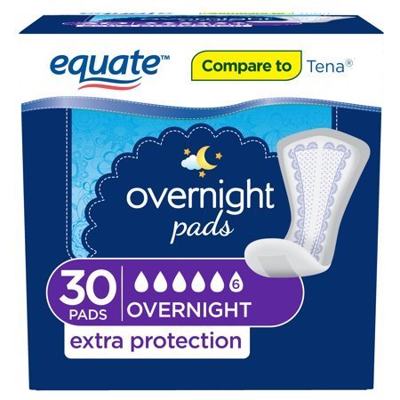 lot 246 image: Equate Overnight Contoured Pads, Ultimate Absorbency Extra Protection, 30 count