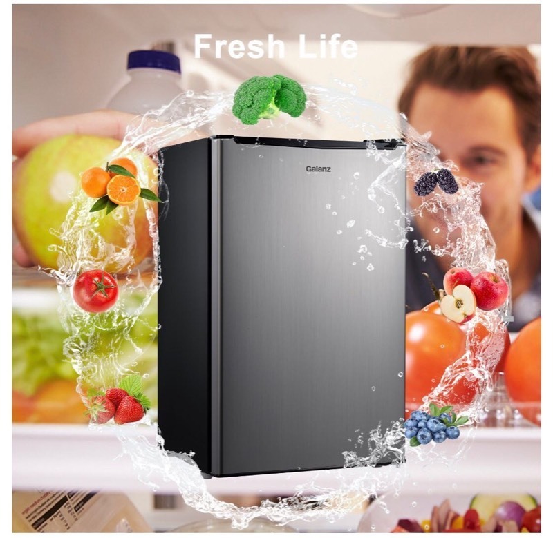 lot 26 image: Galanz 3.3 cu.ft. Single Door Mini Fridge in Stainless Steel