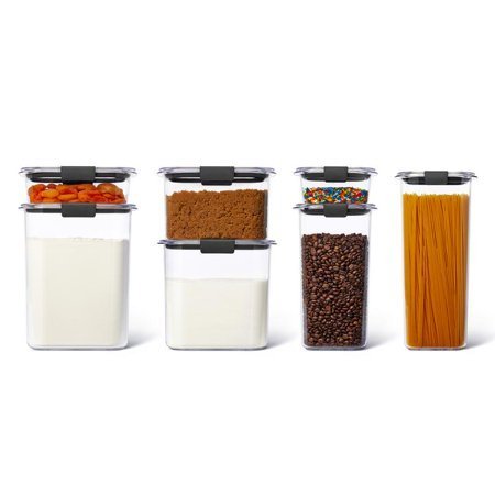 lot 271 image: Rubbermaid Brilliance Plastic Food Storage Pantry Set of 7 Containers with Lids (14 Pieces Total), Dishwasher Safe, BPA-Free