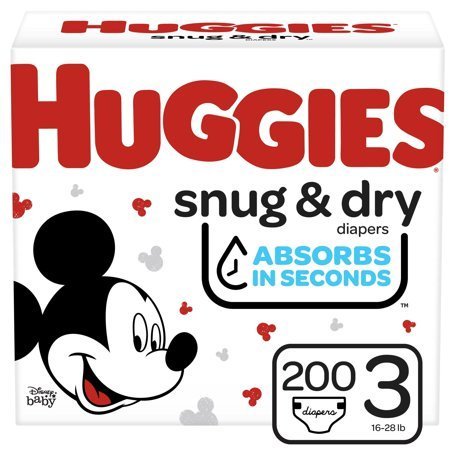 lot 328 image: Huggies Snug & Dry Baby Diapers, Size 3, 200 Ct, One Month Supply