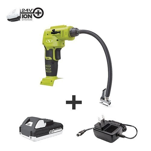lot 357 image: Sun Joe 24V-AJC-MAX 24 Volts ION Cordless Portable Air Compressor Kit, W 1.3-Ah Battery, Charger, Storage Bag, and Nozzle