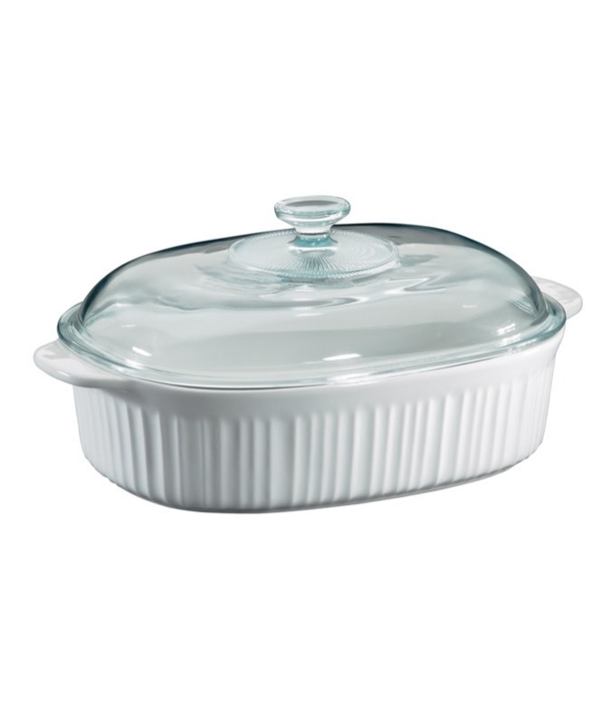 lot 359 image: Corningware French White 4-Qt. Oval Casserole with Glass Lid