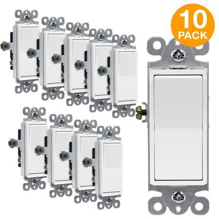 lot 366 image: ENERLITES 3-Way Decorator Paddle Rocker Light Switch, Single Pole or Three Way, 3 Wire, Grounding Screw, Residential Grade, 15A 120V277V, UL Listed, 93150-W-10PCS, White (10 Pack)