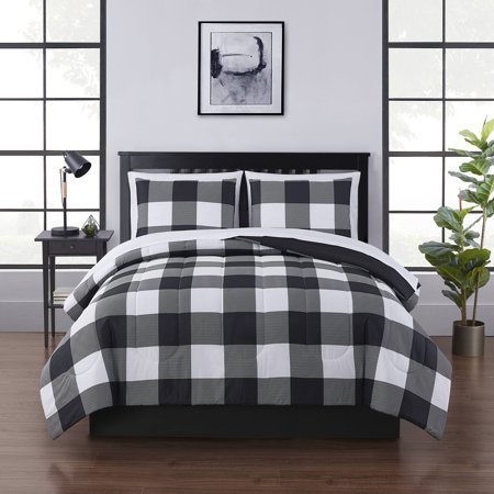 lot 372 image: Mainstays Black and White Buffalo Check Plaid 8 Piece Bed-in-a-Bag, Twin