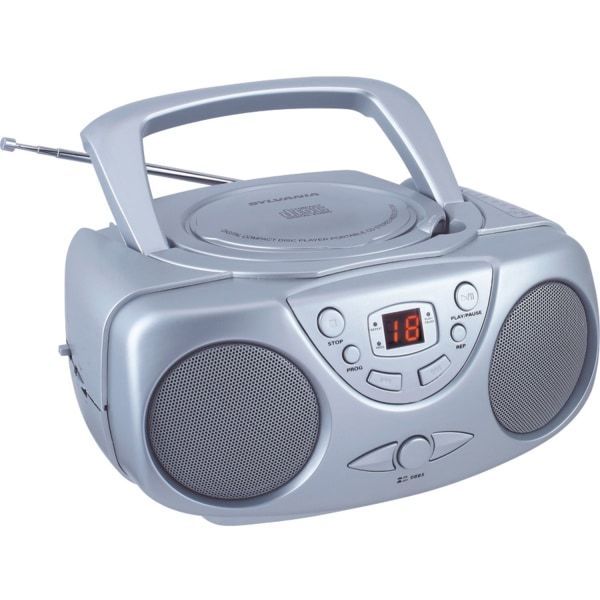 lot 437 image: Sylvania SRCD243M Portable CD Boombox with AMFM Radio - Silver