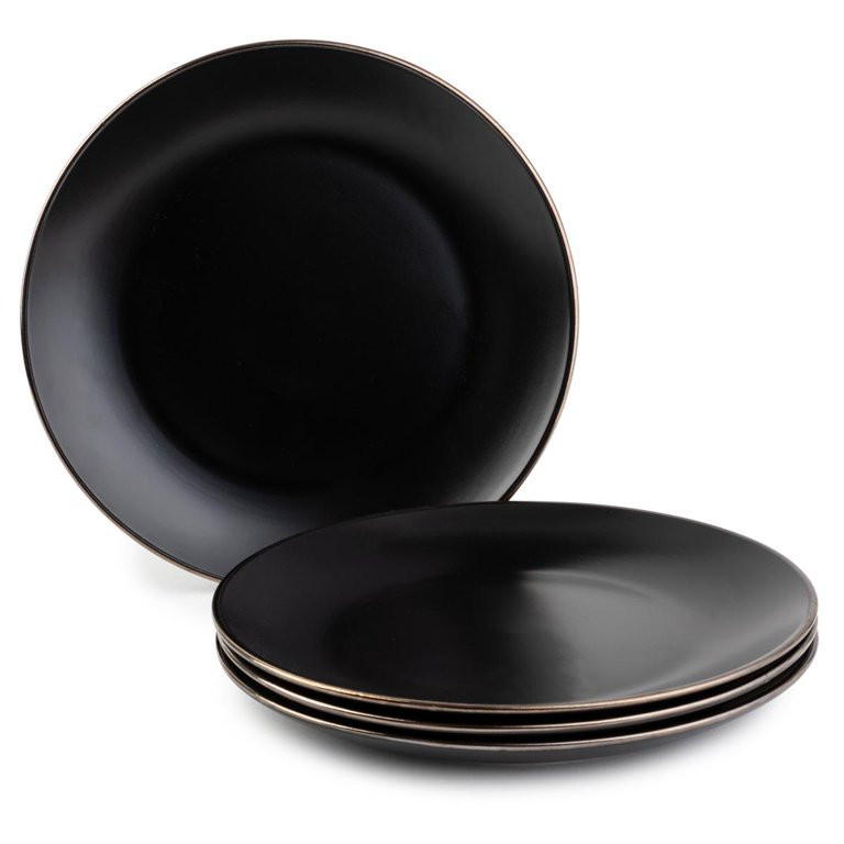 lot 465 image: Thyme & Table Dinnerware Black Onyx Stoneware Dinner Round Plates, 4 Pack