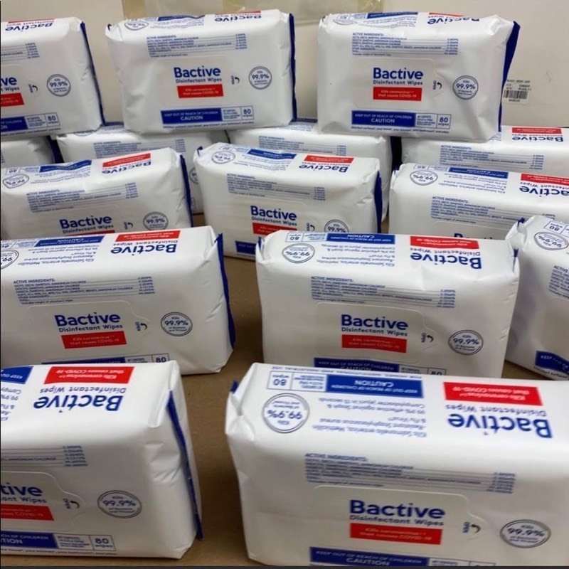 lot 5292 image: Bactive Antibacterial Wipes - 18 packs of 80 wipes each. Case of 18 Packs