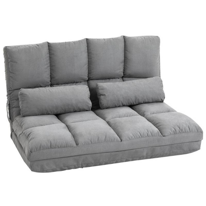 lot 21749 image: HOMCOM Convertible Floor Sofa with 7 Position Adjustable Backrest, Thick Padding, Metal Frame and 2 Pillows