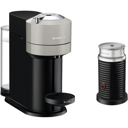 lot 21806 image: Breville Vertuo Next Coffee and Espresso Maker in Light Gray plus Aeroccino3 Milk Frother in Black