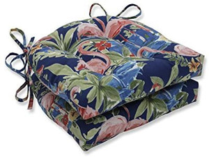 lot 20254 image: Pillow Perfect OutdoorIndoor Flamingoing Lagoon Chair Pads, 15.5� x 16�, Blue 2 Count