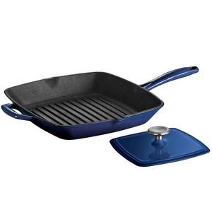 lot 20256 image: Tramontina Gourmet Enameled Cast Iron 11-inch Grill Pan with Press - Gradated Cobalt