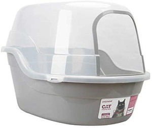 lot 20266 image: Covered Litter Box, Jumbo Hooded Cat Litter Box Holds Up to Two Small Cats Simultaneously,Extra Large (Gray)