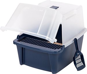 lot 20272 image: IRIS USA Large Split-Hood Litter Box with Scoop and Grate, Blue CLH-15S