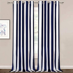 lot 20323 image: Striped Window Curtains, Blue and Cream Vertical Stripe Curtain Panel, Window Drapes with Grommets for Bedroom Living Room Decor, Set of 2 Panels