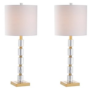 lot 20324 image: JONATHAN Y JYL5001A-SET2 Claire 28.5 Crystal LED Table Lamp Transitional Glam Bedside Desk Nightstand Lamp for Bedroom Living Room Office College Bookcase, ClearBrass Gold (Set of 2)