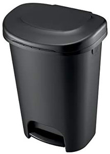 lot 20332 image: Rubbermaid Classic 13 Gallon Step-On Trash Can with Lid, Black Waste Bin for Kitchen