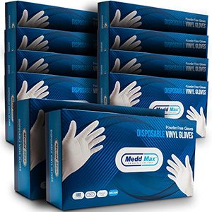 lot 20343 image: MEDD MAX Disposable Vinyl Gloves Powder Free Non Latex Allergy Free, Clear Multi-Purpose Heavy Duty Super Strength Plastic Rubber Vynil Cleaning Gloves, Medium (Pack of 1000)