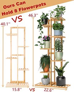 lot 22330 image: Tall Plant Stand for Indoor Plants Multiple, Bamboo 7 Tier 8 Potted Outdoor Plant Stand, Plant Holder Shelf Rack Corner Plant Stand for Patio Garden Corner Balcony Living Room by Easoger