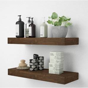 lot 22350 image: Floating Wall Shelf Set of 2,Natural Bamboo Wall Decor Storage ShelfWall Mount Display Rack for Bedroom, Living Room, Bathroom, Kitchen, Office