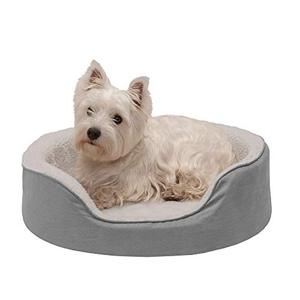 lot 22364 image: Furhaven Orthopedic Pet Bed for Dogs and Cats - Sherpa and Suede Oval Cuddler Dog Bed with Removable Washable Cover, Gray, Medium
