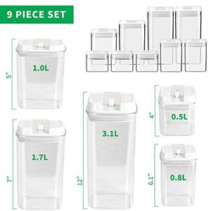 lot 22366 image: DRAGONN 8 Piece Airtight Food Storage Container Set with Labels, Pantry Organization and Storage, Keeps Food Fresh, Big Sizes Included, Durable, BPA Free Containers, DN-KW-FS09