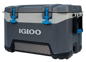 lot 22371 image: Igloo BMX 52 Quart Cooler with Cool Riser Technology, Fish Ruler, and Tie-Down Points - 16.34 Pounds - Carbonite Gray and Blue