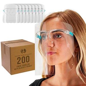 lot 22372 image: TCP Global Salon World Safety 200 Face Shields with Glasses Frames (20 Packs of 10) - Ultra Clear Protective Full Face to Protect Eyes, Nose, Mouth - Anti-Fog PET Plastic Sanitary Droplet Guard