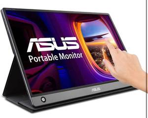 lot 1671 image: $$ ASUS ZenScreen MB16AMT 15.6 Full HD Portable Monitor Touch Screen IPS Non-glare Built-in Battery and Speakers Eye Care USB Type-C Micro HDMI w Foldable Smart Case - Retail $380
