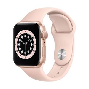 lot 1697 image: Apple Watch Series 6 (GPS) 40mm Gold Aluminum Case with Pink Sand Sport Band - Gold  Cracked Screen