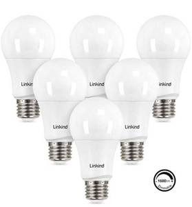 lot 1701 image: Linkind Dimmable A19 LED Light Bulbs, 100W Equivalent, E26 Base, 5000K Daylight, 15.5W 1600 Lumens 120V, UL Listed FCC Certified, Pack of 6