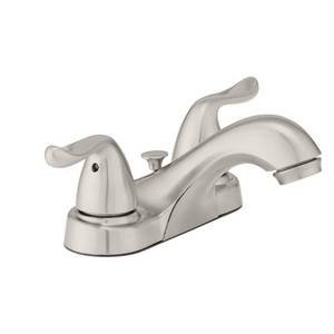 lot 4754 image: Glacier Bay Constructor 4 in. Centerset 2-Handle Low-Arc Bathroom Faucet in Brushed Nickel