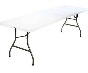lot 11607 image: COSCO Deluxe 8 foot x 30 inch Fold-in-Half Blow Molded Folding Table, White